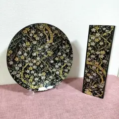 かのぎやまん 枝梅金銀プレート 花器 セット