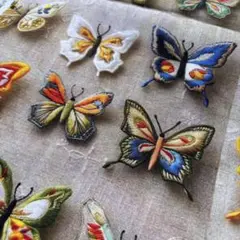1㍍長立体蝶々刺繍プリント生地ハギレ布