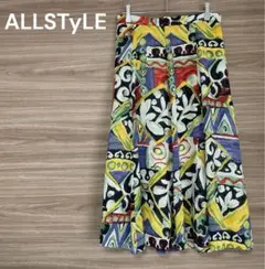 ALLSTyLE 【M】カラフル　フレアスカート　幾何学模様　植物模様　個性的