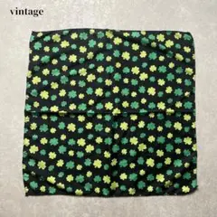 vintage レトロポップ柄スカーフ クローバー ブラックグリーンポリエステル