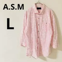 アトリエサブメン　A.S.M 長袖シャツ　【L】　フローラル柄　総柄　綿　麻