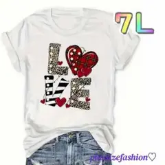 《新品 7Ｌ》ラブ英文字プリント半袖Tシャツ/白/レディース大きいサイズ