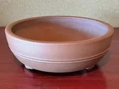 昭和初期 盆栽鉢 紫泥胴二重紐丸鉢雲足