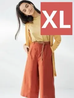 ユニクロ　リネンコットンワイドクロップドパンツ　ダークオレンジ　XL 古着風