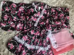 花柄浴衣ドレス（黒・ピンク）120 新品