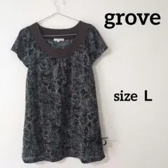 grove　グローブ　レディース　チュニック　半袖　透け感　総柄　Ｌ