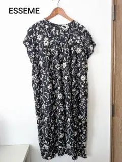 美品　ESSEME 花柄 半袖　ロングワンピース　黒　M