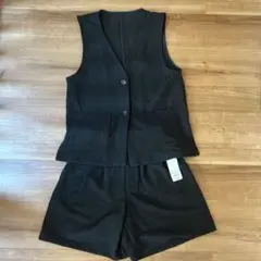 美品 GU GIRLS ジレ ショートパンツ セットアップ L 160 黒 子供