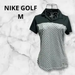 NIKE GOLF⭐︎M⭐︎ゴルフ半袖ポロシャツ 黒白　チェック　レディース　ナイキ