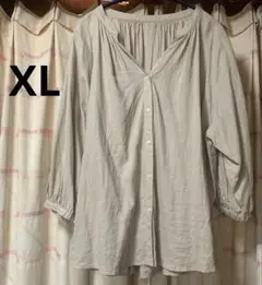 GU 麻・レーヨン素材チュニックブラウス　ゆったり　LL ベージュ系