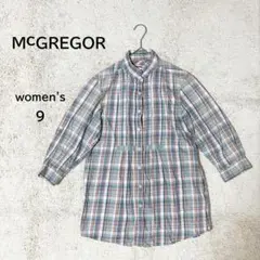 【マックレガー MCGREGOR】タータン風チェック柄七分袖シャツ 9サイズ