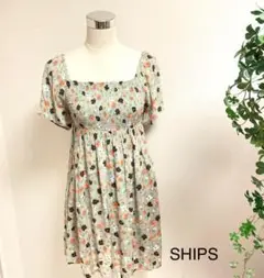 SHIPS ワンピース フラワープリント リブ フェミニン ふんわり