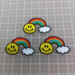 【3枚セット】アイロンワッペン　虹スマイル　ニコちゃん　スマイル