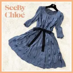 SEE BY CHLOE シルク 混 ワンピース ドレス 五分袖レディース