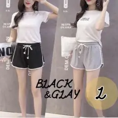 新品・:*♢ ショートパンツ Ｌ ブラック グレー 2枚組 ルームパンツ 韓国