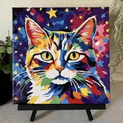 アクリル画 【カラフル猫】原画 キャンバス 20×20cm