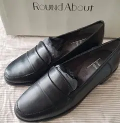 Round About 黒 レザー ローファー36