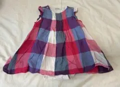 petit main マドラスチェックOPロンパース ワンピース風 80cm