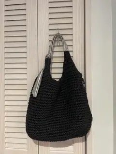 ブラック編み込みトートバッグ