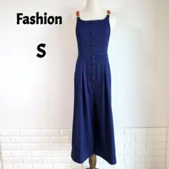 Fashion　サロペット　ネイビーブルー　S　飾りボタン