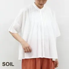 SOILソイル バンドカラーリネンピンタック半袖ブラウス