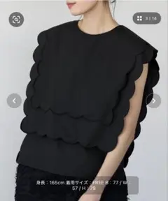 ELFRANK ダブルスカラップノースリーブブラウス黒　フリー(Mサイズ相当)