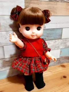 人形洋服 25cmサイズ 赤チェックコーデ(6点セット)