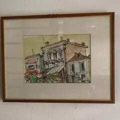 激安 水彩画原画 お洒落な一点物 街角の風景