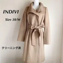 INDIVI カシミアu0026ウールベルデット比翼ロングコートクリーニング済38/M