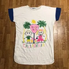 90s USA製 シャツ ワンピース Danny first 白 青 M 古着