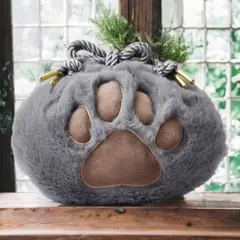 新品未使用 猫 ねこ ネコ 肉球 巾着 ファー ポーチ コスメ グレー 韓国