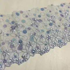 水玉模様と花模様の刺繍チュール生地（青・紫・水色）2m