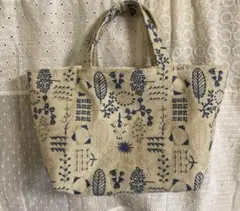 点と線模様製作所　植物柄　刺繍　トートバッグ