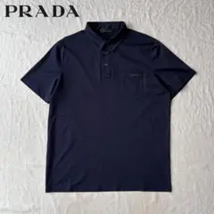 【美品】PRADA プラダ 半袖 ポケット ポロシャツ ネイビー XL