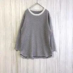 ジーユー　カットソー　【L】　ボーダー　黒×白　ワッフル生地　七分袖