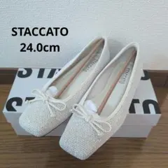 STACCATO 24.0cm ホワイト メッシュフラットシューズ