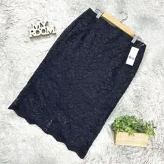 GU ネイビー レースタイトスカート XL ウエスト73cm 上品カジュアル