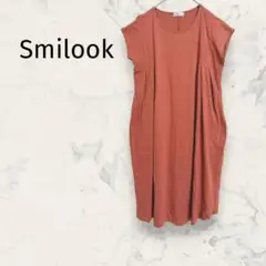 Smilook 半袖ワンピース フレンチスリーブ タック 無地 体型カバー 夏