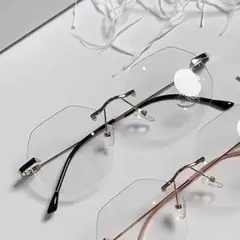 伊達メガネ リムレス　ブラック メガネ レディース　個性的　韓国