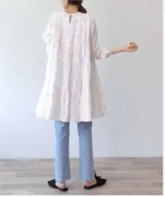ヌキテパ＊コットンボイルホイルプリントティアードチュニック