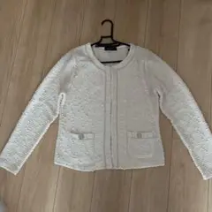 ホワイト ツイード　カーディガン　美品　L