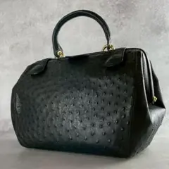 【美品】RIKY DESIGN　ハンドバッグ　ブラック　オーストリッチ　レザー