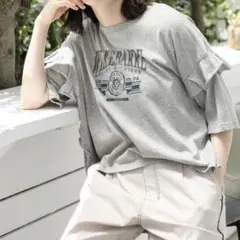 新品タグ付き　ニコアンド　フリルアソートプリントTシャツ　L グレー