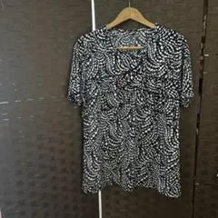 週末セール　ミゼール　ネイビーとホワイトの波模様 半袖チュニック　L 美品