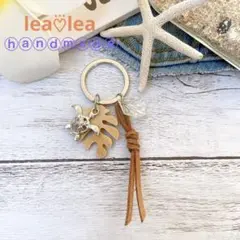 63 Hawaiianꕤ︎︎ウッドモンステラ☆ホヌ キーリング キーホルダー