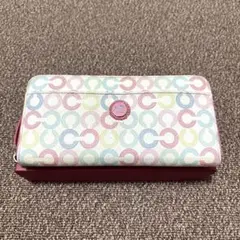 COACH 長財布 ロングウォレット シグネチャ レザー ファスナー ピンク