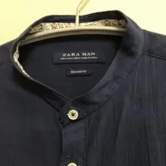 ZARA ザラ　プルオーバー　コットンリネンシャツ　ダークネイビー　XL