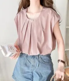 ひんやり冷感フレンチタックスリーブT ピンクベージュM