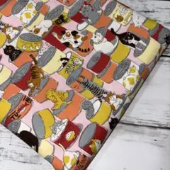 生地　シーチング　缶詰と猫　ピンク　2メートル