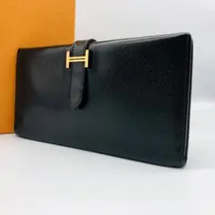 エルメス ベアン エプソン レザー 長財布 F刻印 黒×紫 j36c8